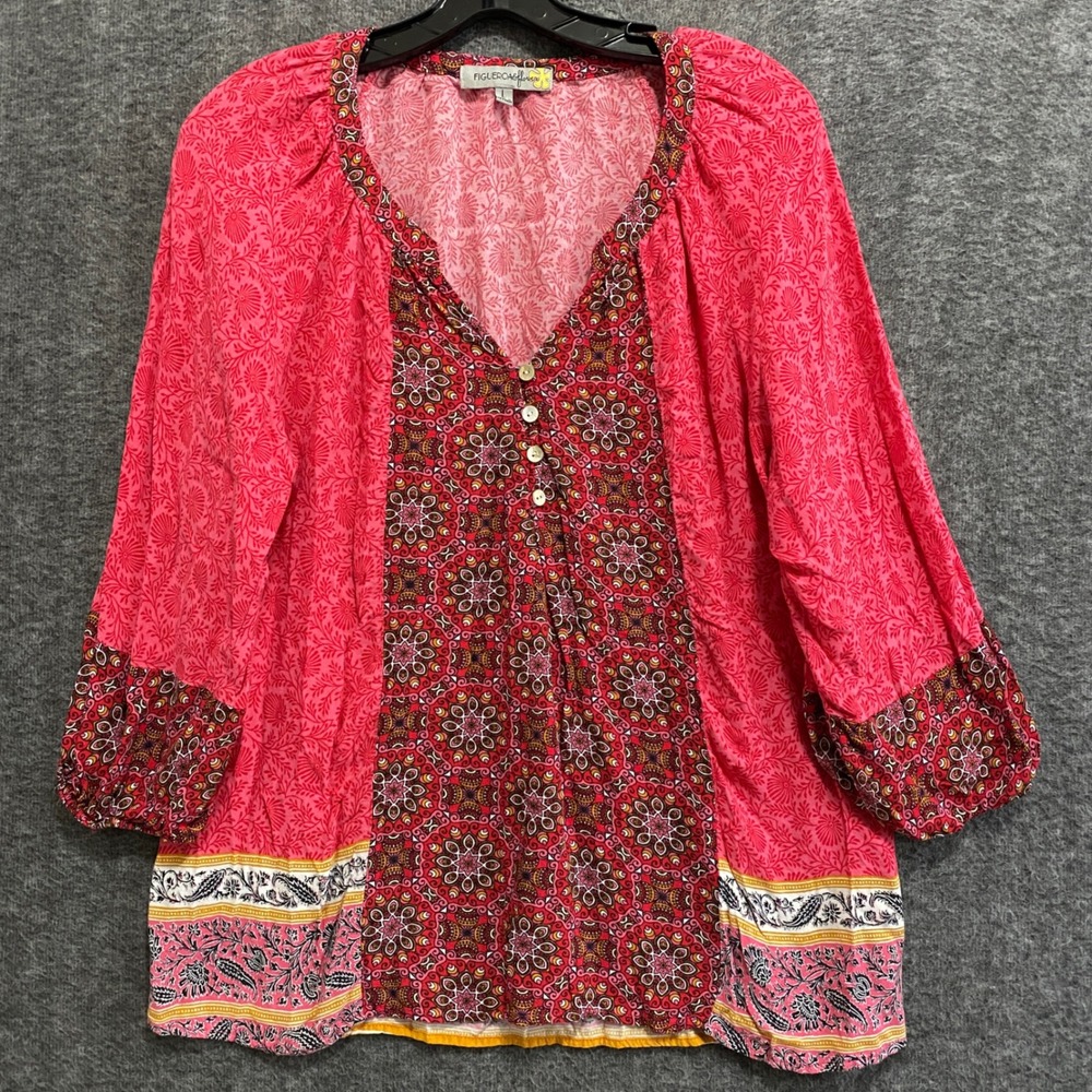 Figueroa & Flower Top Womens Large Pink Floral Boho Peasant Cottagecore Festival - Picture 1 of 9